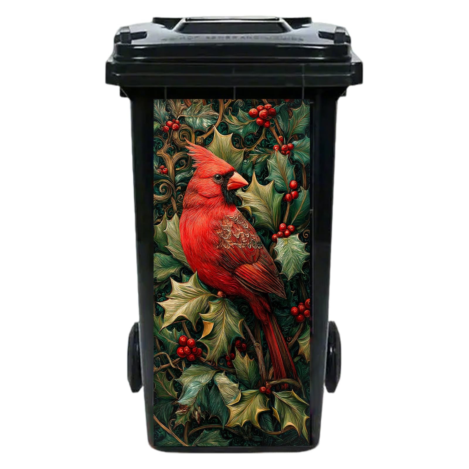 Red Cardinal in Holly Garbage Can Stickers, PVC, 14.57×32.28 Inches – Trash C…