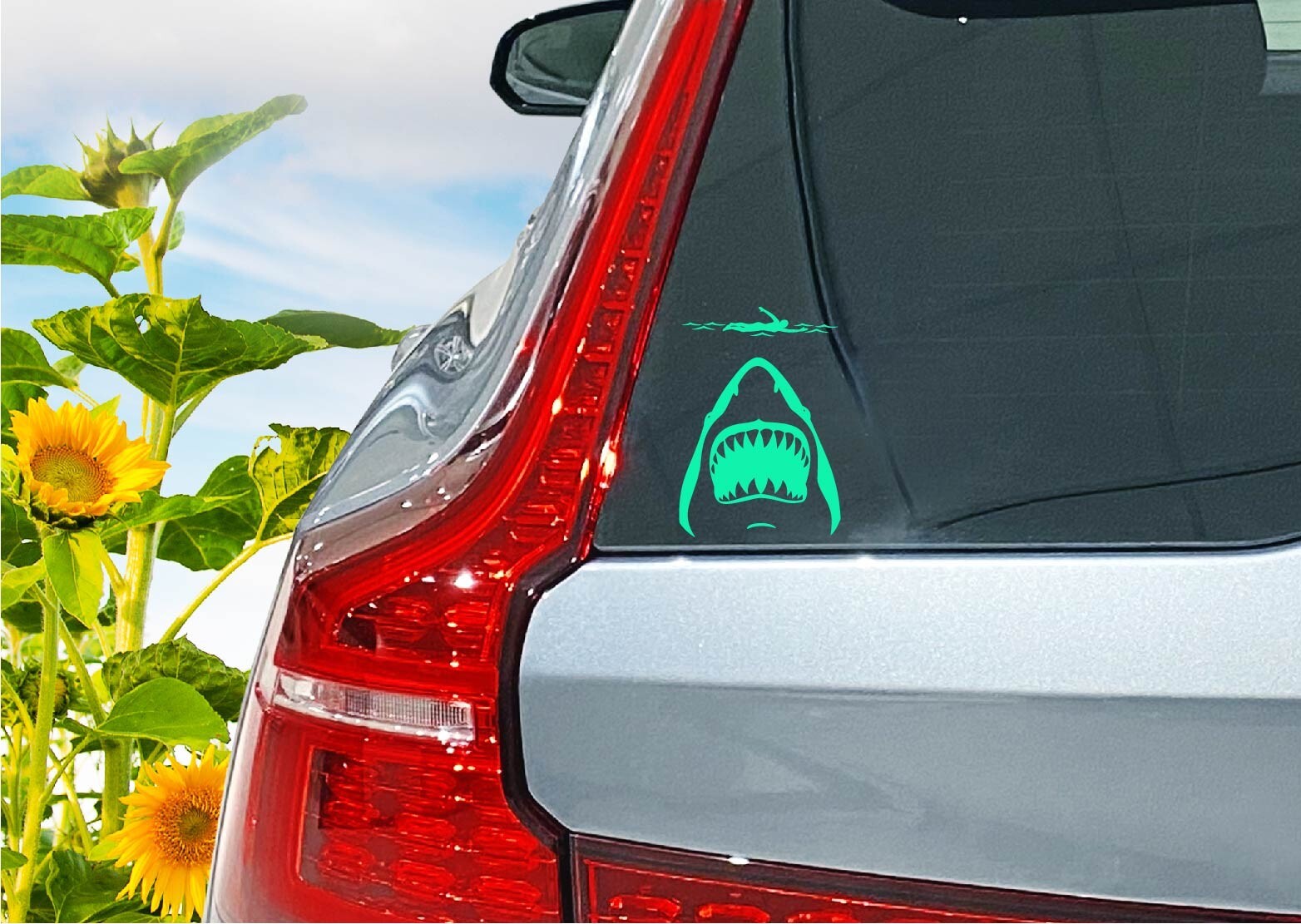 Shark Jaws and Swimmer Decal Sticker Decor Ocean Retro Attack Sea Animal