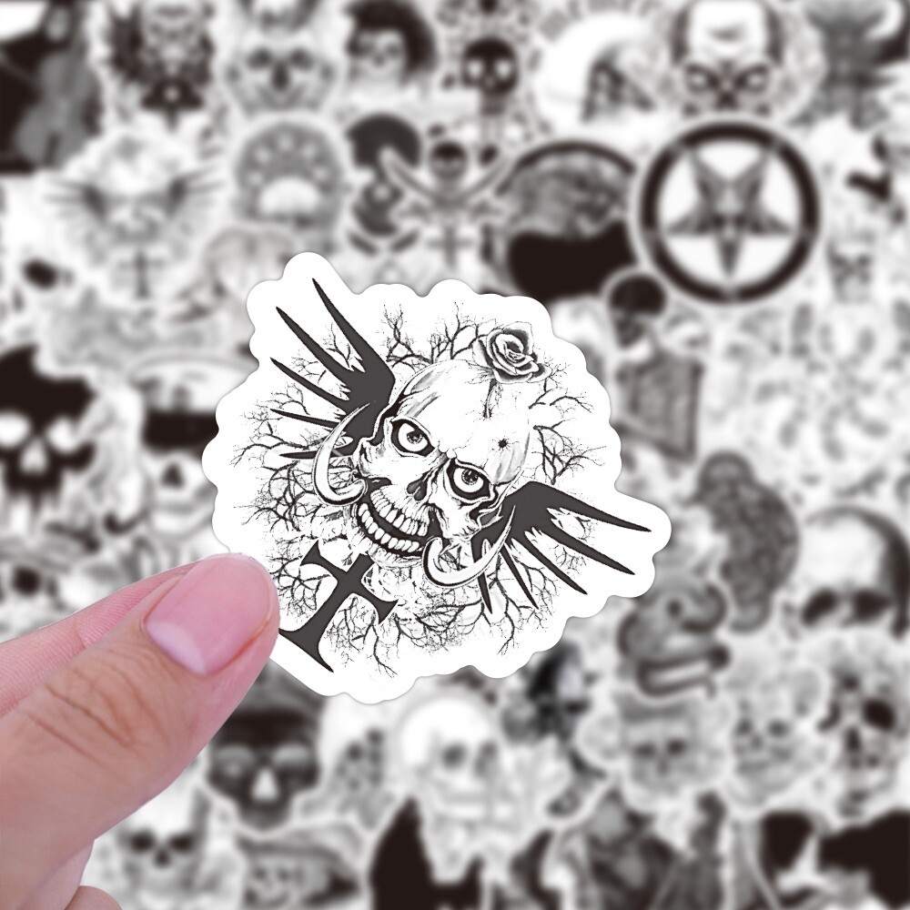 20 Random Skull Stickers Black and White Goth Decals Laptop Hydro Free Shipping