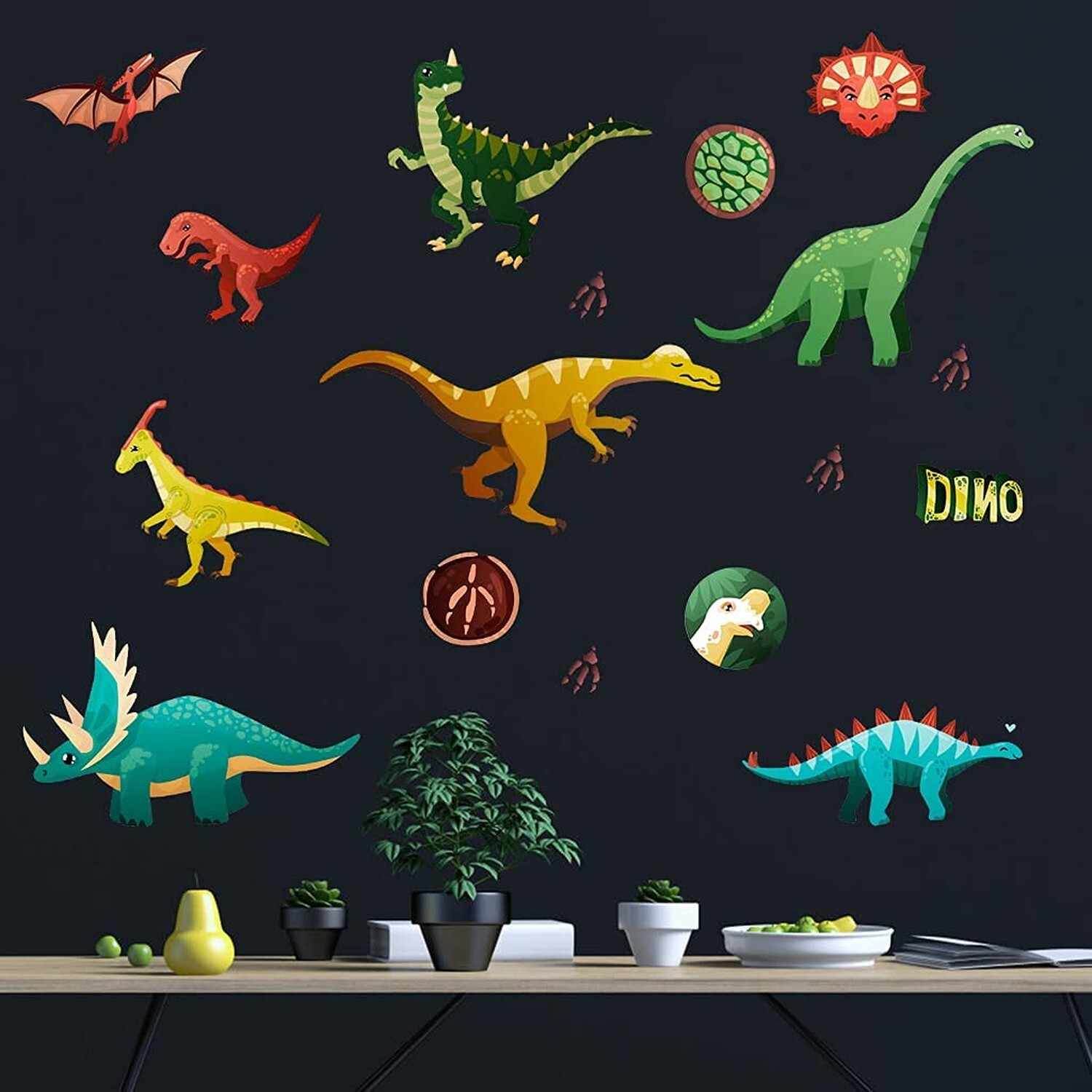 Alnicov 17 PCS Wall Stickers,Glowing in Dark Dinosaur Wall Stickers,DIY Remov…
