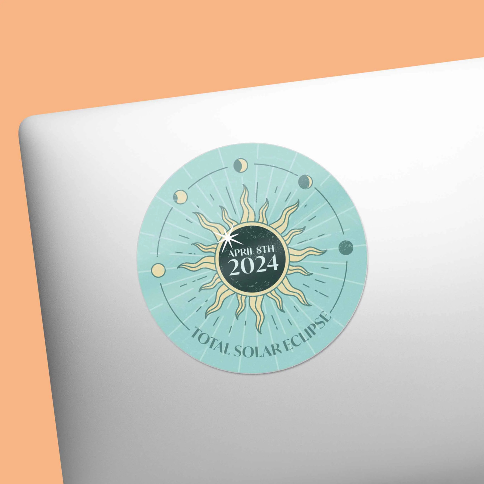 2024 Solar Eclipse Sticker, Mint Green- Cute Decal for Water Bottle or Laptop