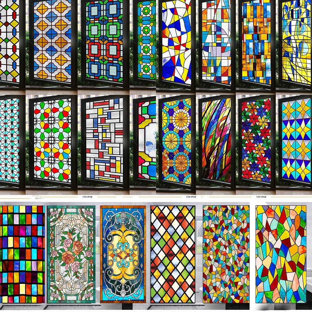 Retro Static Cling Privacy Window Sticker Frosted Stained Church Glass Sticker
