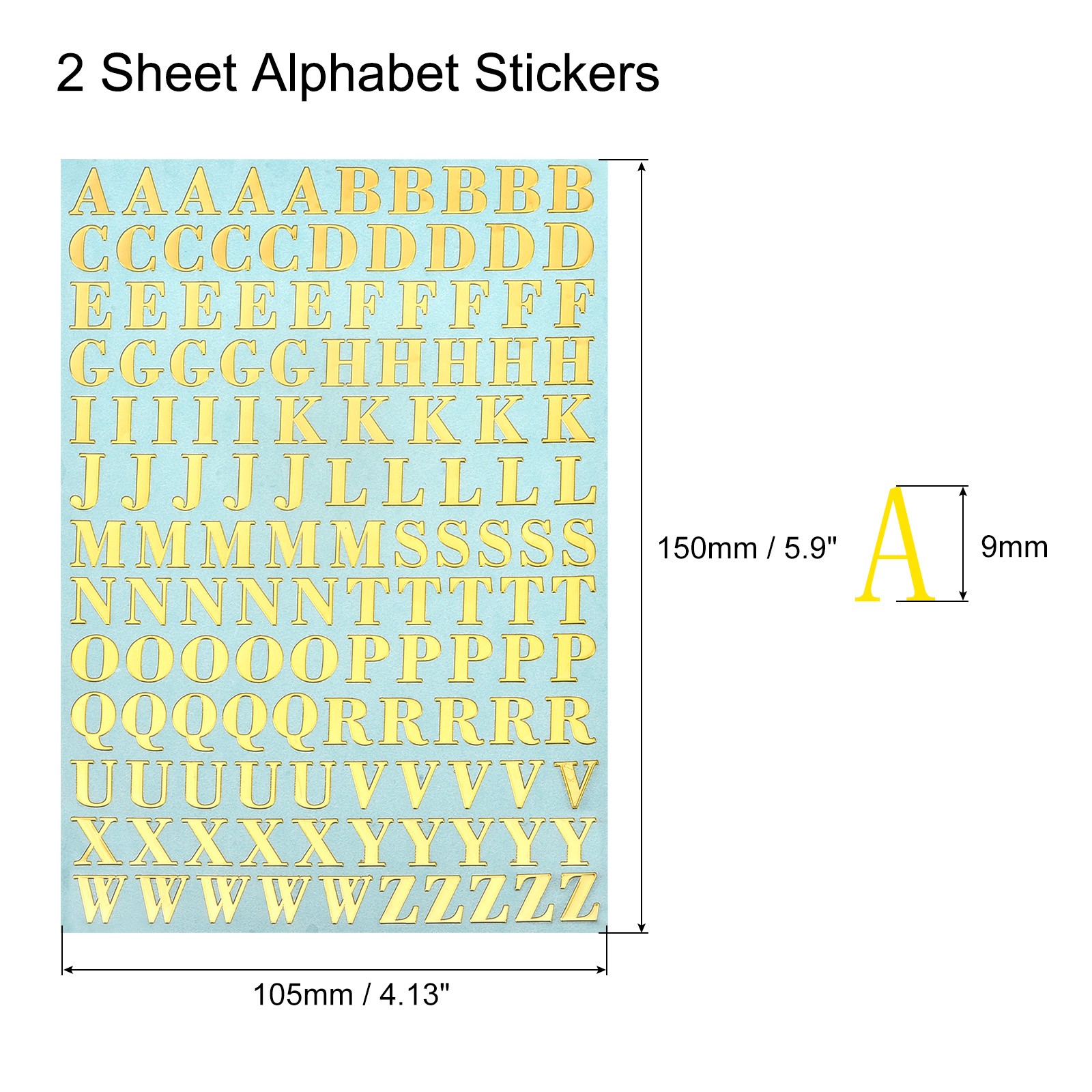 Letter Resin Stickers 2 Sheets Alphabet Sticker Glitter Uppercase Gold 9mm