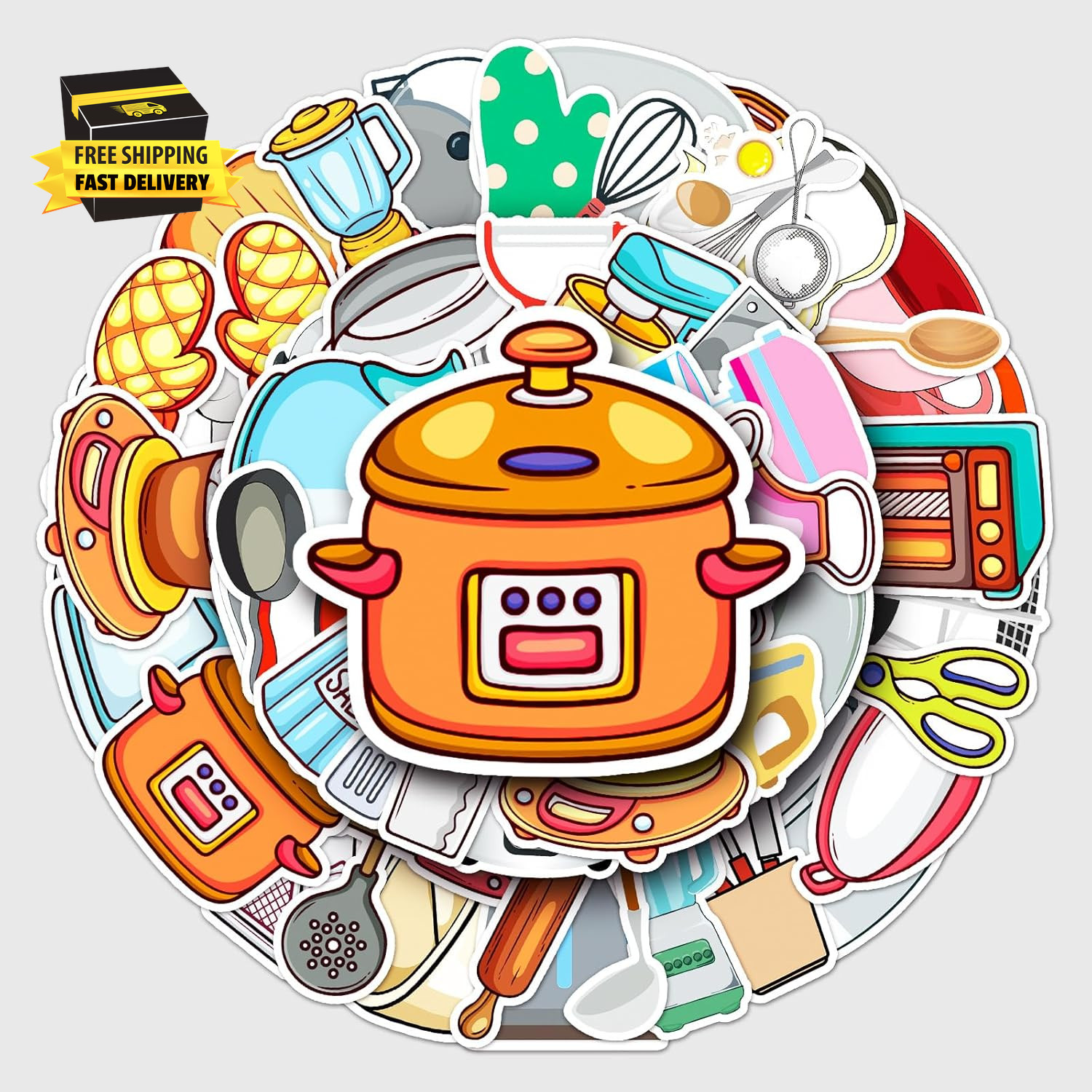 50Pcs Daily Kitchen Utensil Stickers for Water Bottle,Waterproof Viny Stickers f