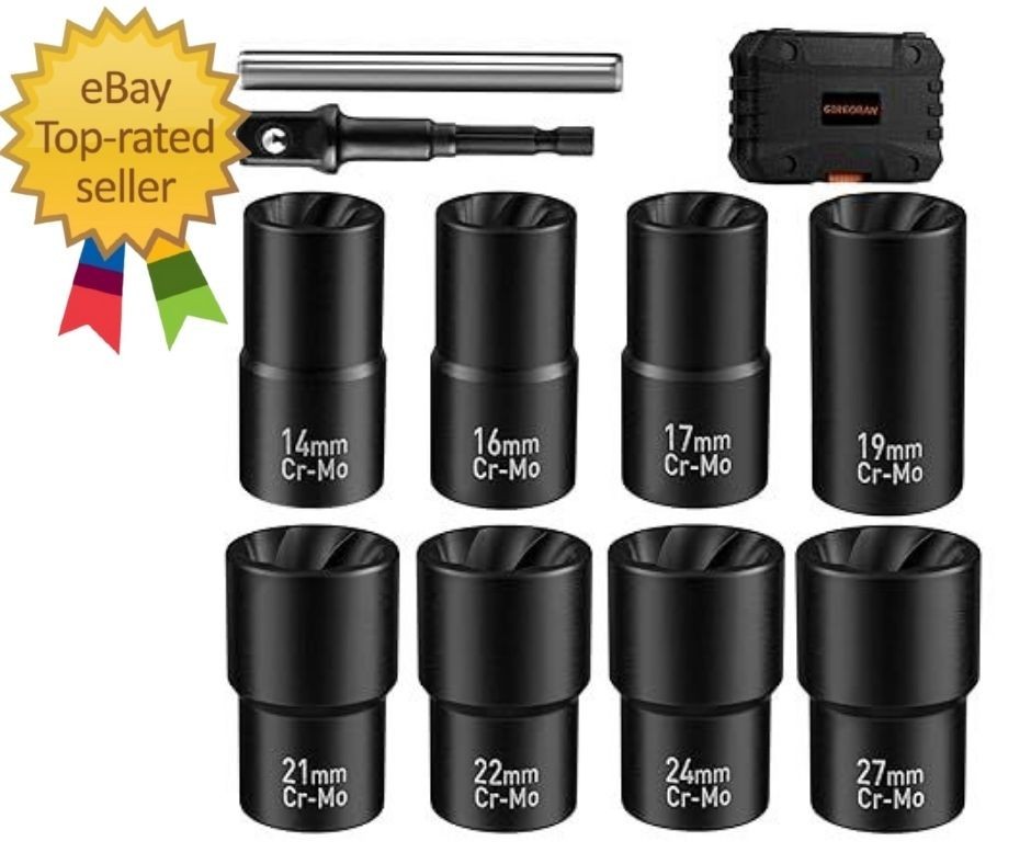 Wheel Lock Removal Kit, 10 Piece Lug Nut Remover, 1/2-Inch-Drive Impact Easy Out