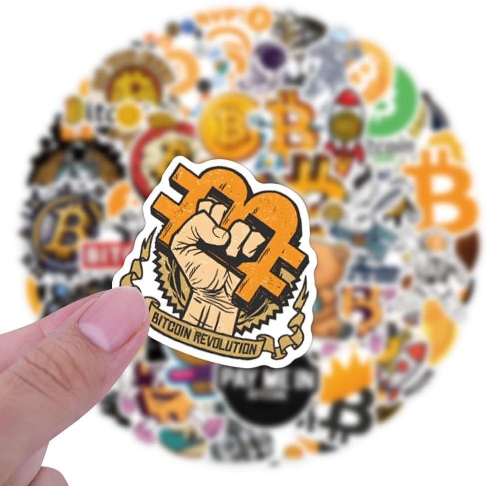 Decorate with Style – 60pcs Waterproof Bitcoin Crypto Stickers for All Ages