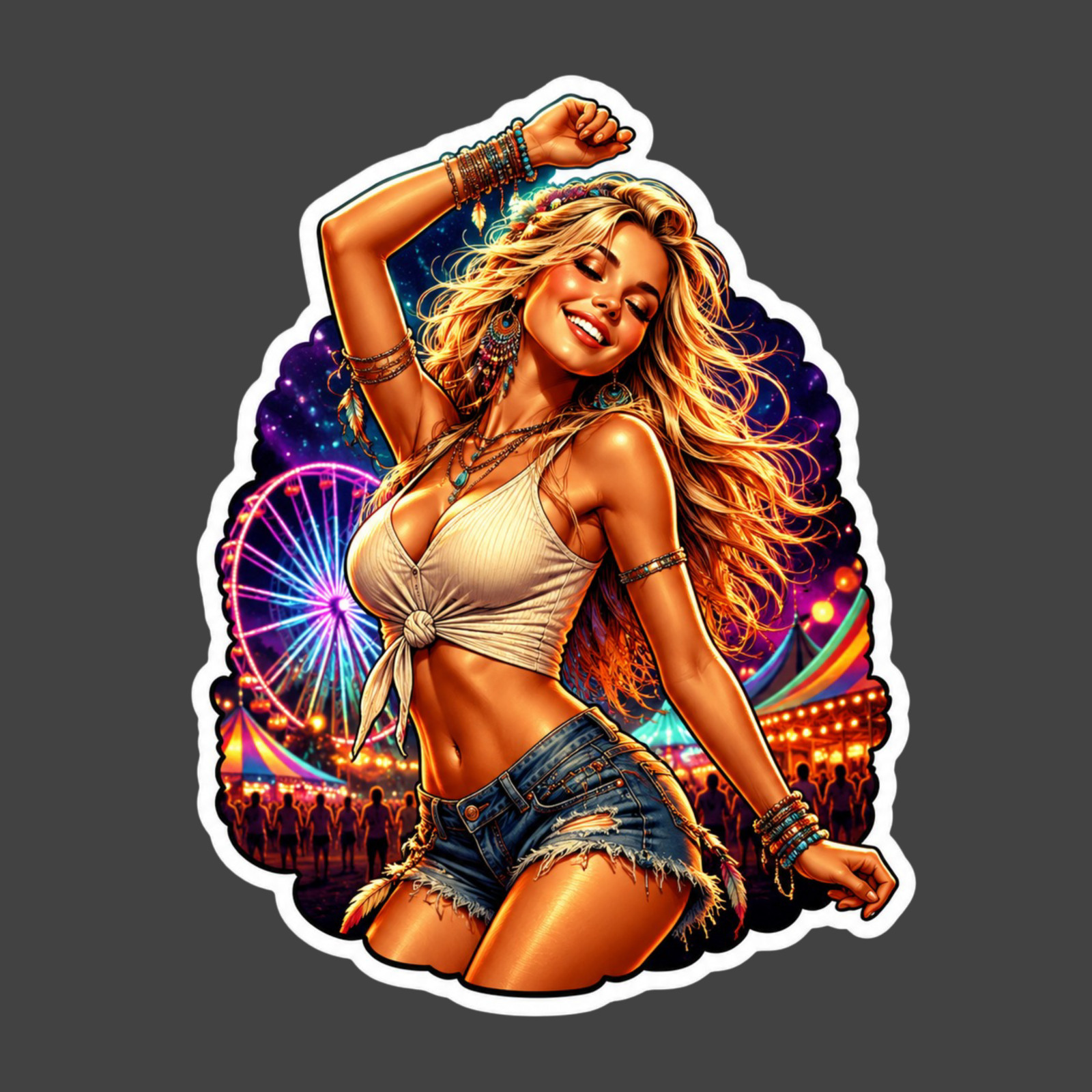 Pinup Girl Sticker Vinyl Decal Lake Party Bikini Sunset Drinks Summer Fun