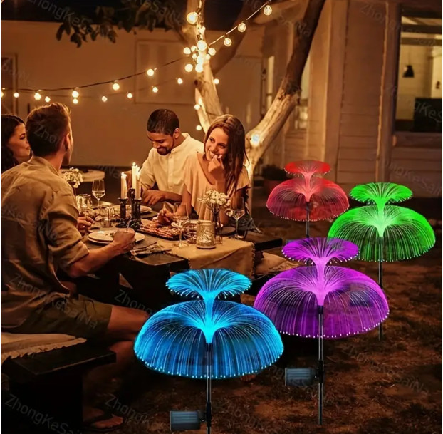 Outdoor LED Waterproof Solar Jellyfish Fiber Optic Light, Garden Lawn Light, For