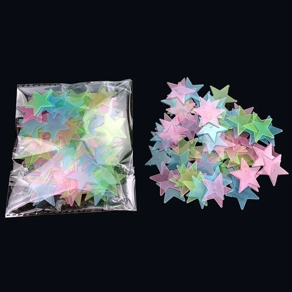 3/50/100Pcs Fluorescent Glow the Dark 3D Stars Moon Wall Stickers Kids Baby Room