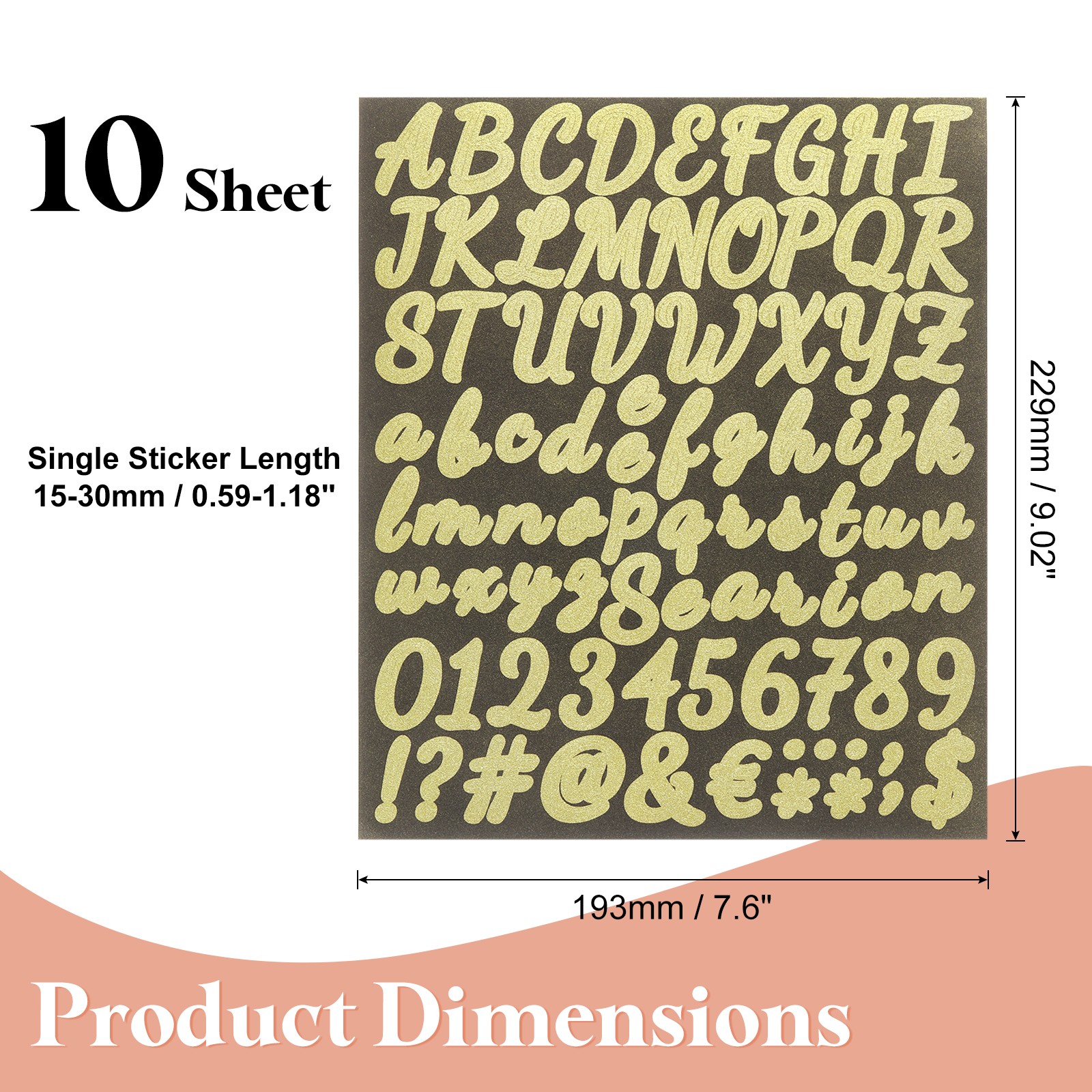 760Pcs 10Sheets Glitter Letter Stickers Self-Adhesive Alphabet Sticker Gold