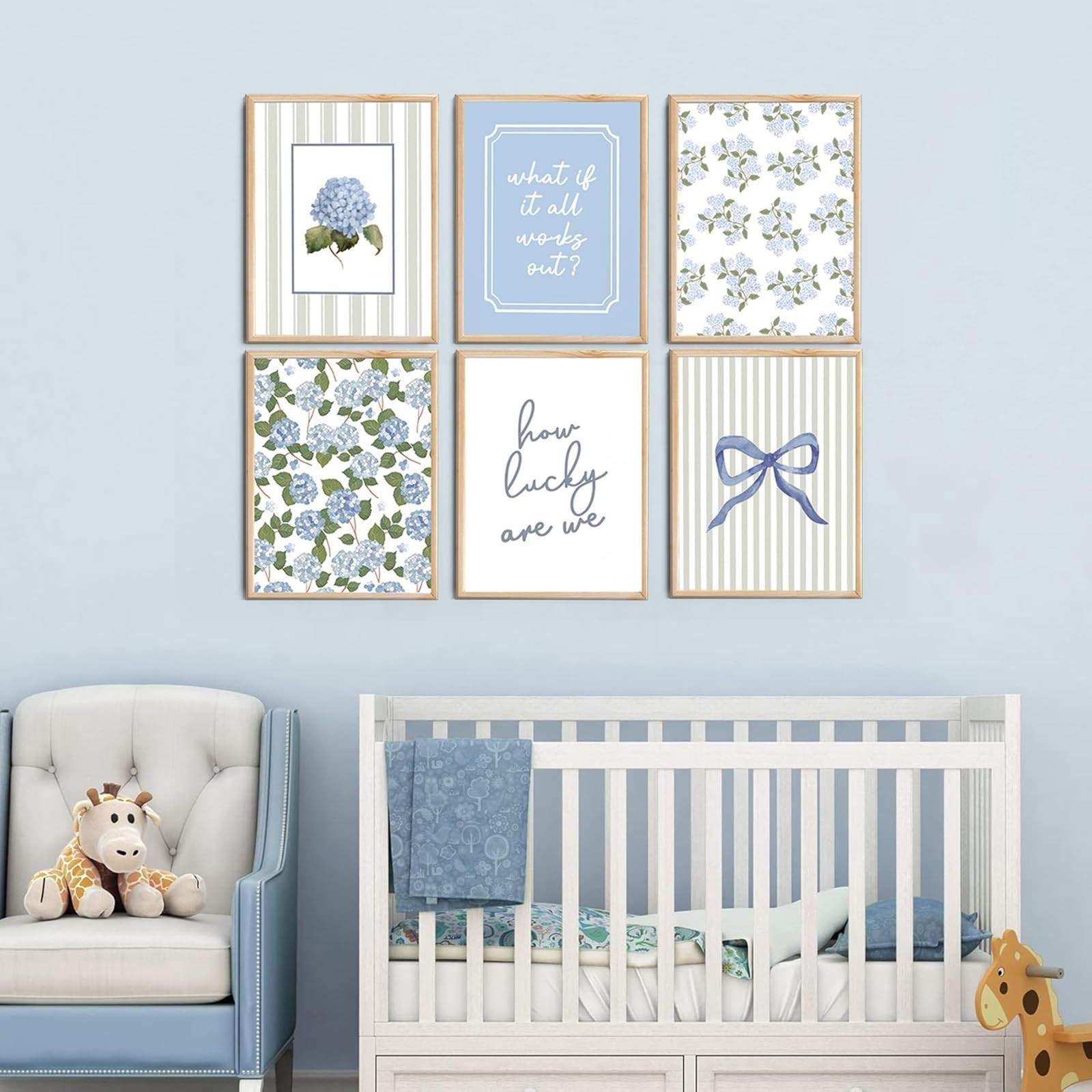 6 Pcs Blue Hydrangea Bow Canvas Wall Art How Lucky Are We Poster Prints Trend…