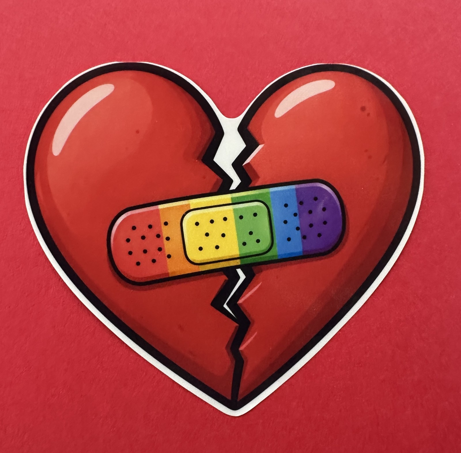 3 inch Broken Heart Rainbow Bandage Sticker Healing Love Vinyl Decal Colorful He