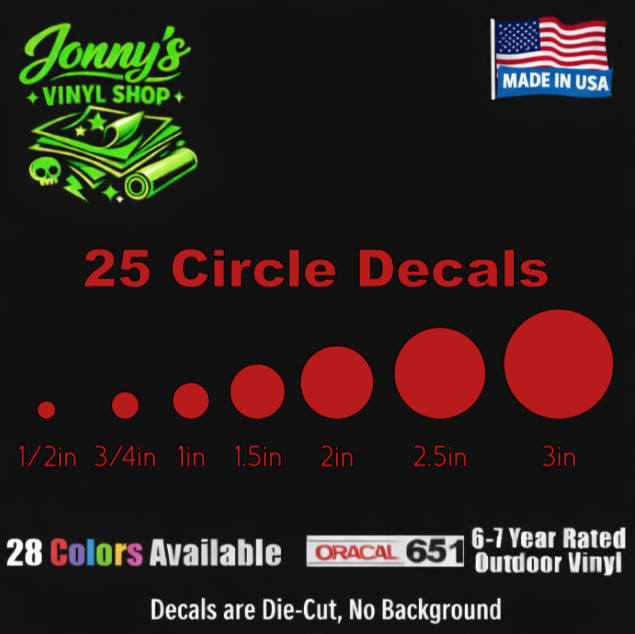 Round Sticker Dot Spot Circle Decal vinyl Sheet of 25 Polka Dot Made in USA