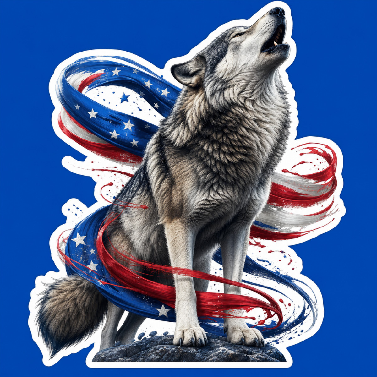 3 Inch Patriotic Howling Wolf Sticker USA Flag Red White Blue Vinyl Decal
