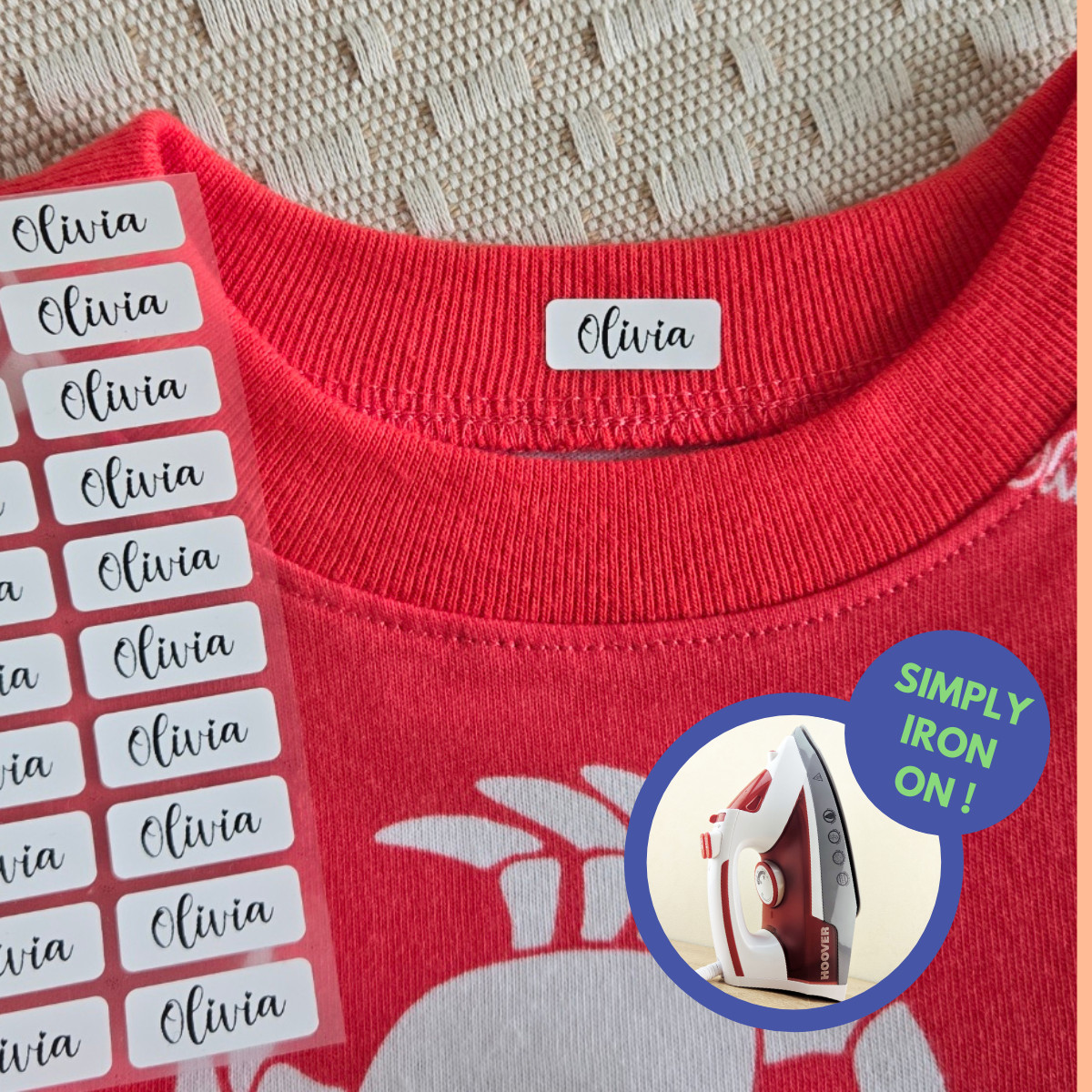 48 Iron on Name Label for Clothing & Fabrics, Small Size, Cloth Labels