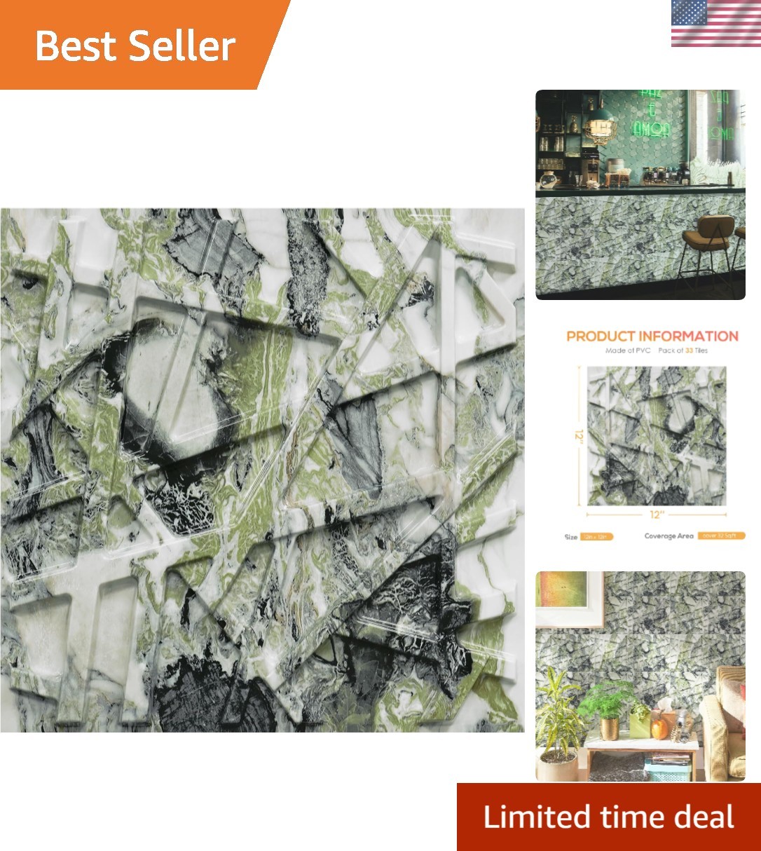 Transform Your Space with 33 Decorative 3D Wall Panels, 12"x12" Marble Style