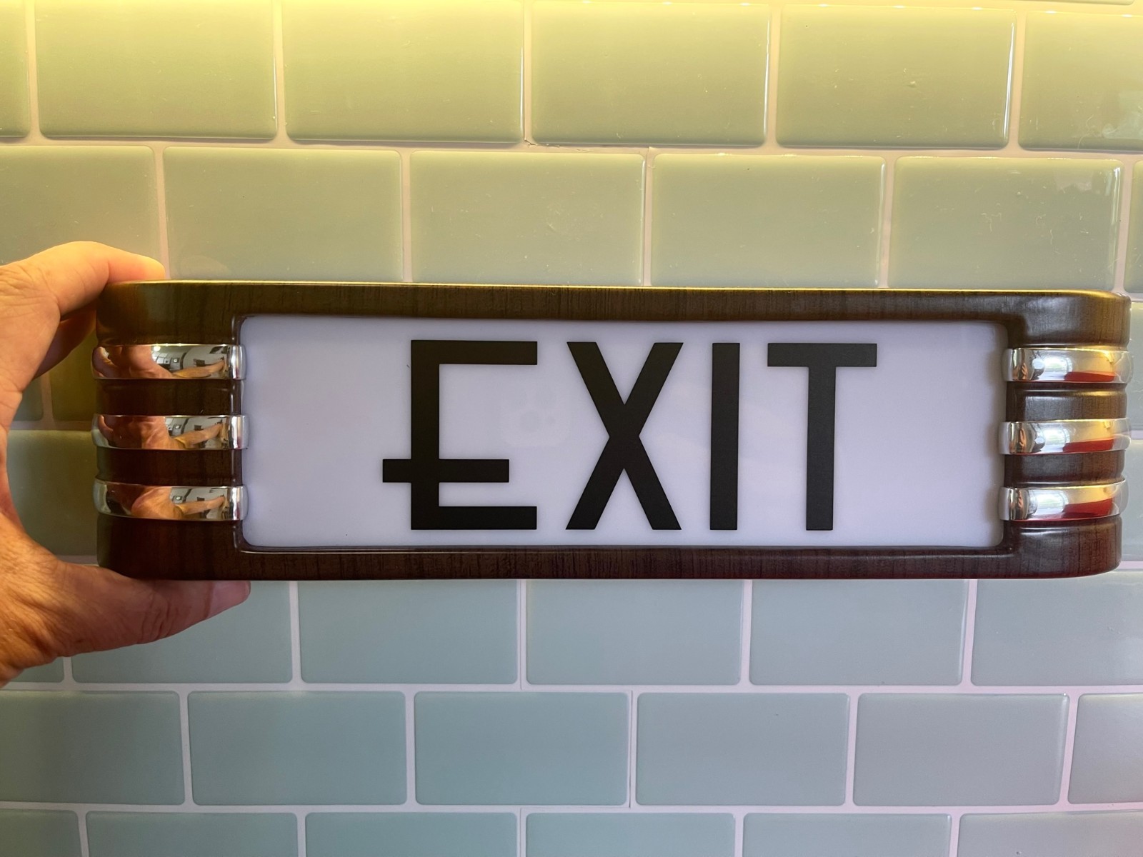 EXIT light up Art Deco style sign Home Decor Faux 14" 120V adapter USA Shipping