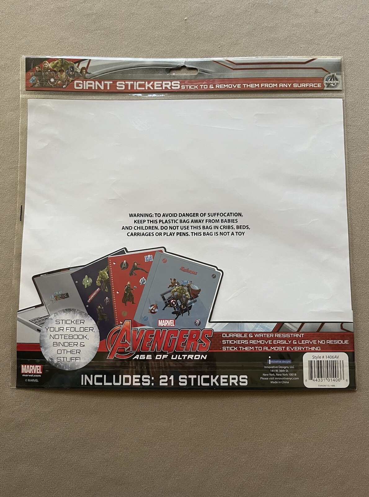 1 Giant Avengers Stickers~Sheet Is 10 1/2” X 11 3/4” & Includes 21 Stickers, New