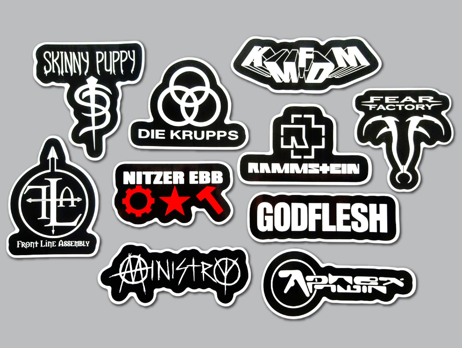Industrial Metal Vinyl Sticker Lot (10 Pack) SET 1 kmfdm ministry skinny puppy