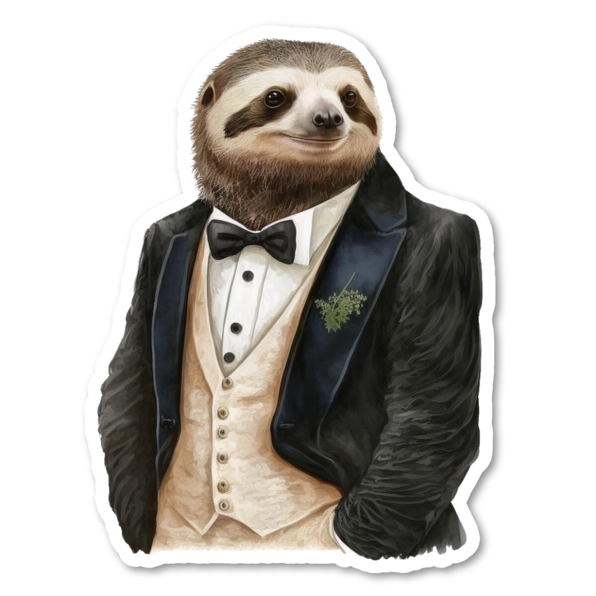 Sloth in Suit Vinyl Sticker, Water Resistant, Water Bottle, Laptop, Scrapbook
