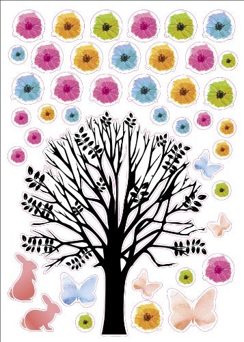 Colorful Flower Tree Artwork Kids Living Room Decor Wall Sticker Decal 15" X 23"