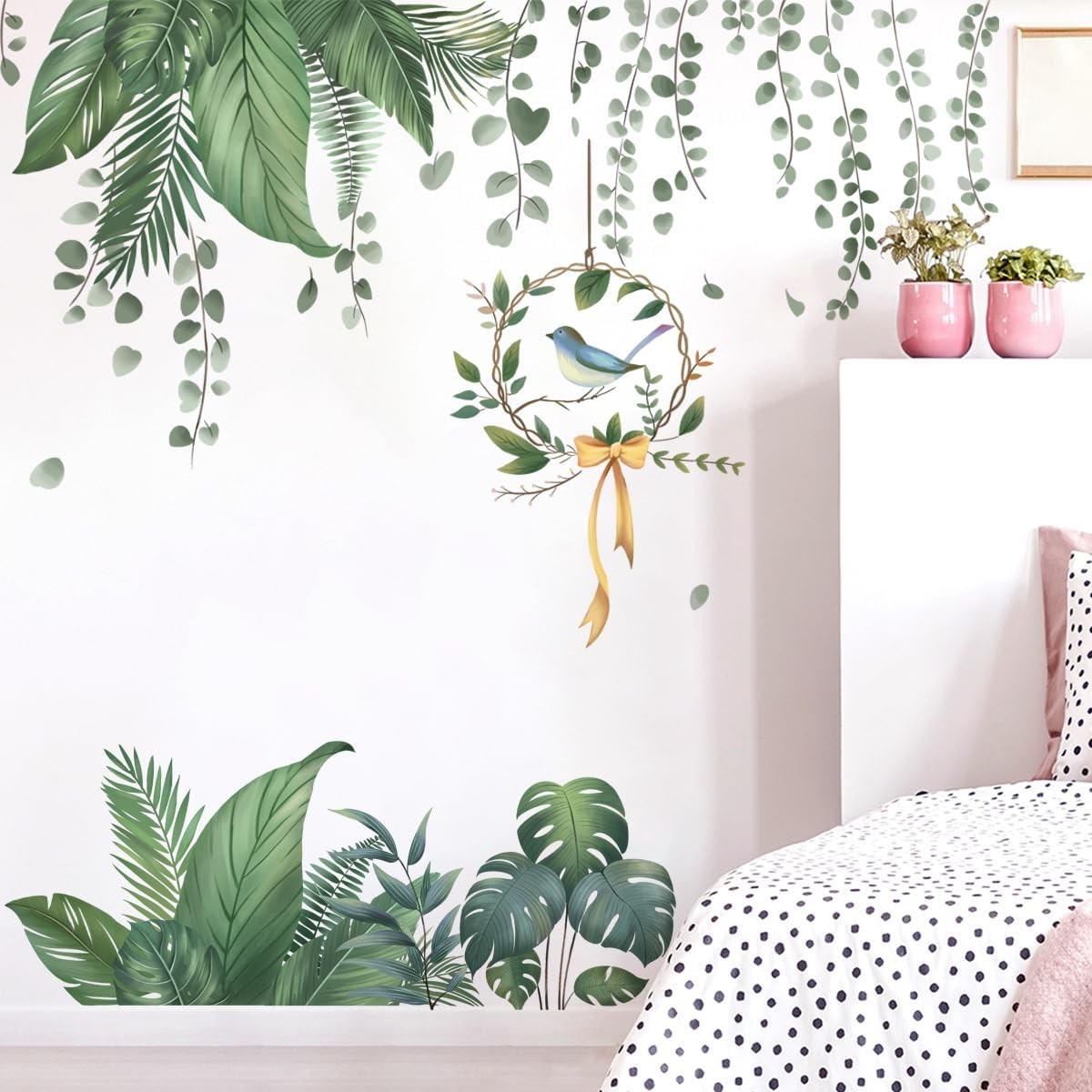 Tropical Plants Jungle Wall Decal Hanging Vines Palm Leaves Wall Stickers Decor