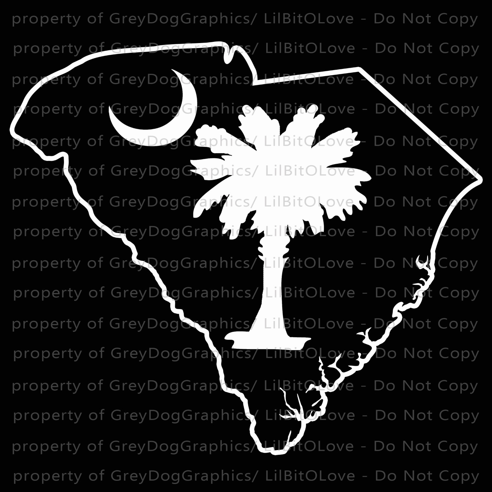 State of South Carolina Outline with Palmetto and Moon Vinyl Decal Sticker