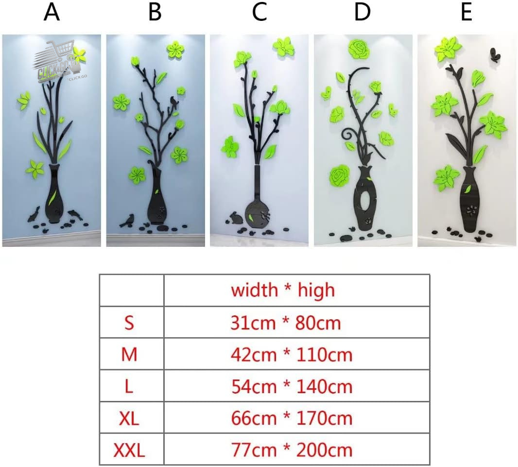 3D wall stickers mirror sticker wall flower vase sticker wall home decor