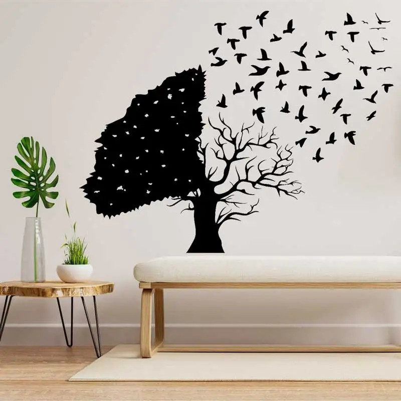 Flying Bird and Tree of Life Wall Stickers Abstract School Library Study Modern
