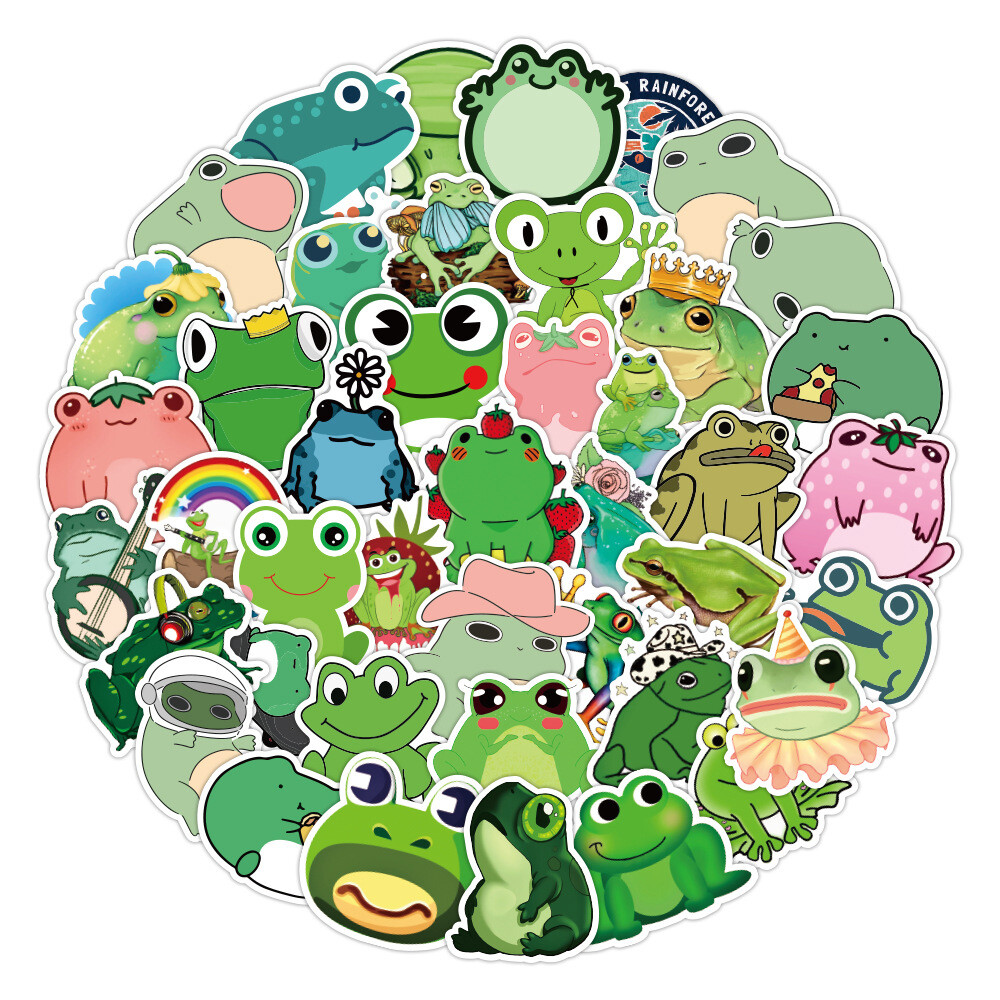 100Pcs Frog Cartoon Sticker for Adults Teens Girls Scrapbooking Water Bottles