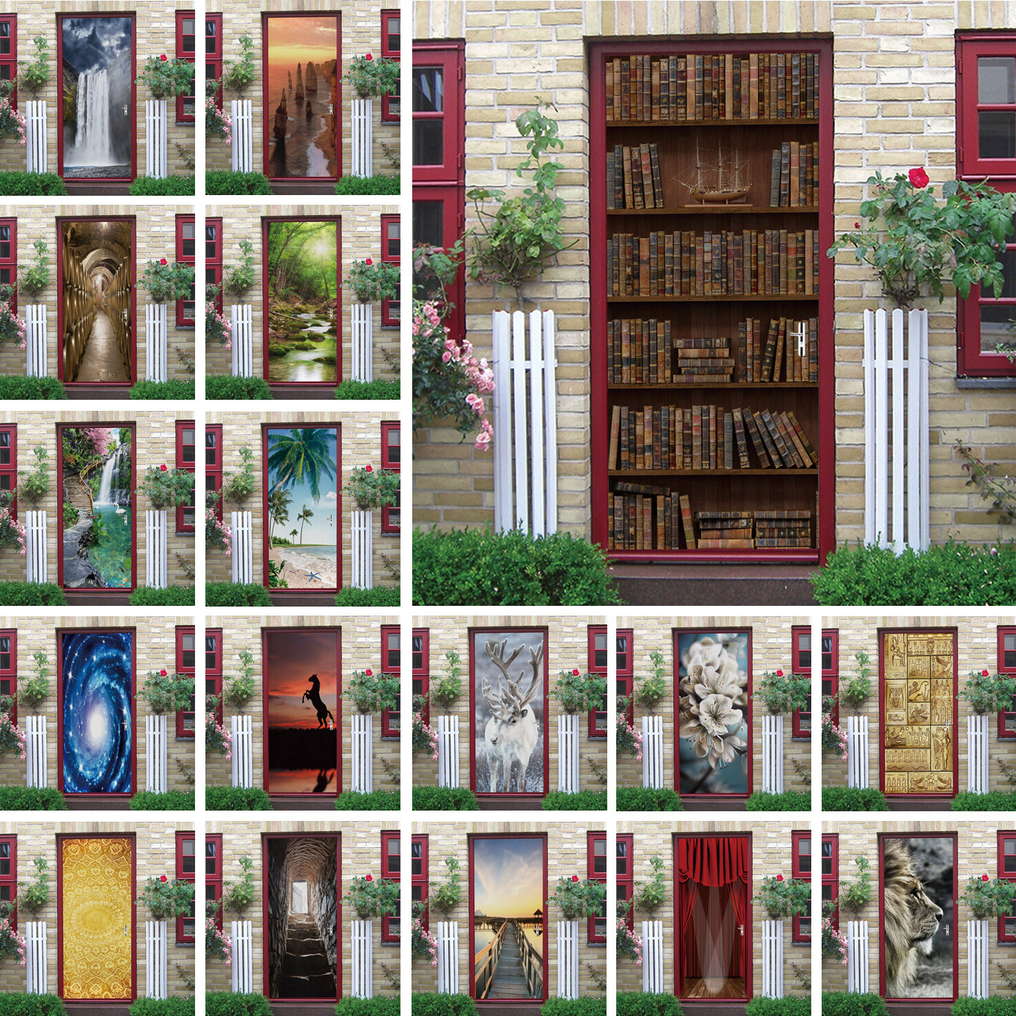 WALL, DOOR STICKER – Vintage bookshelf Scenery Self-adhesive Mural Decals Cover