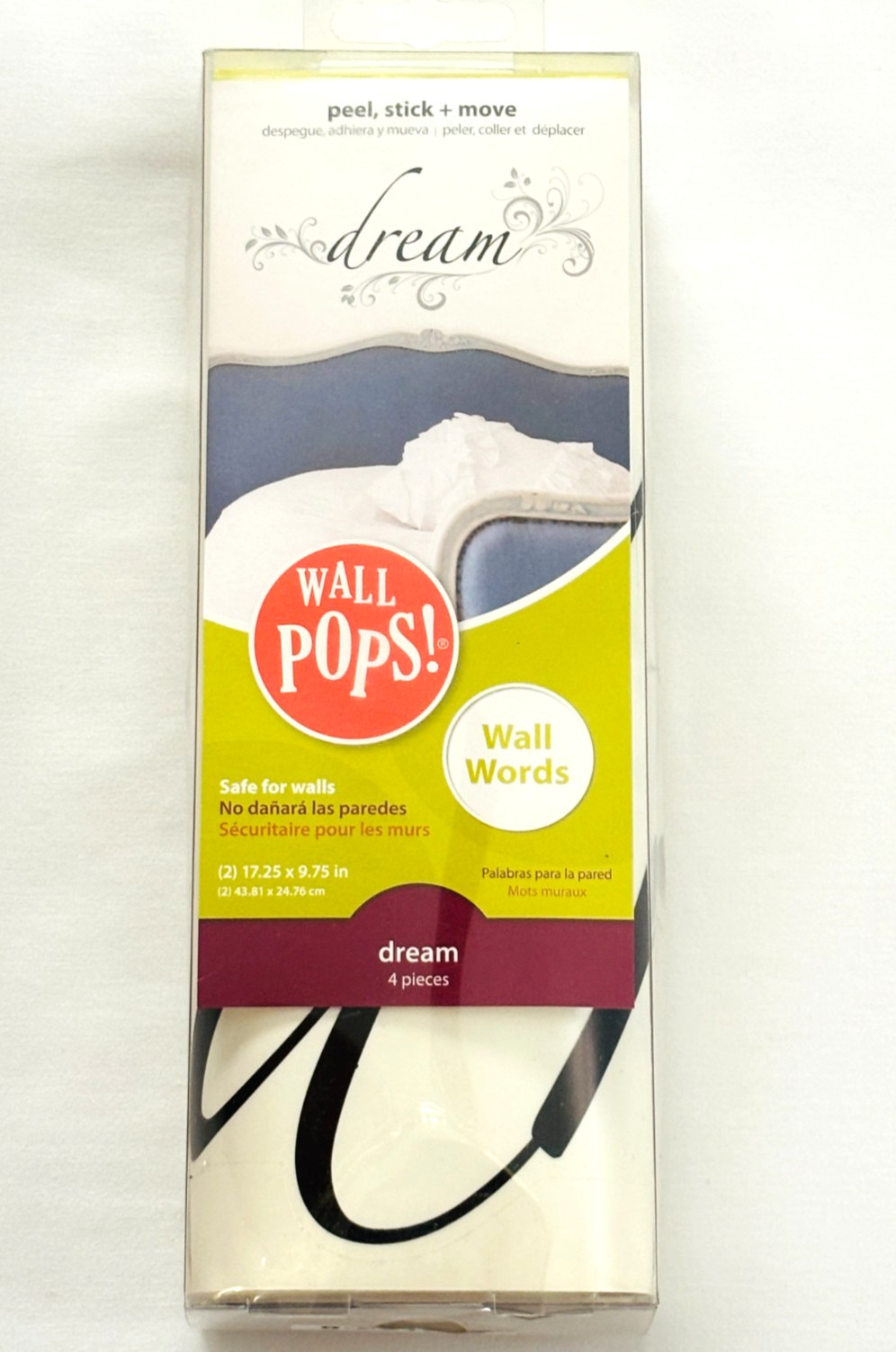 Wall Pops Wall Words "Dream" Wall Decor Peel Stick & Remove 2-Sheets 17.25 x9.75