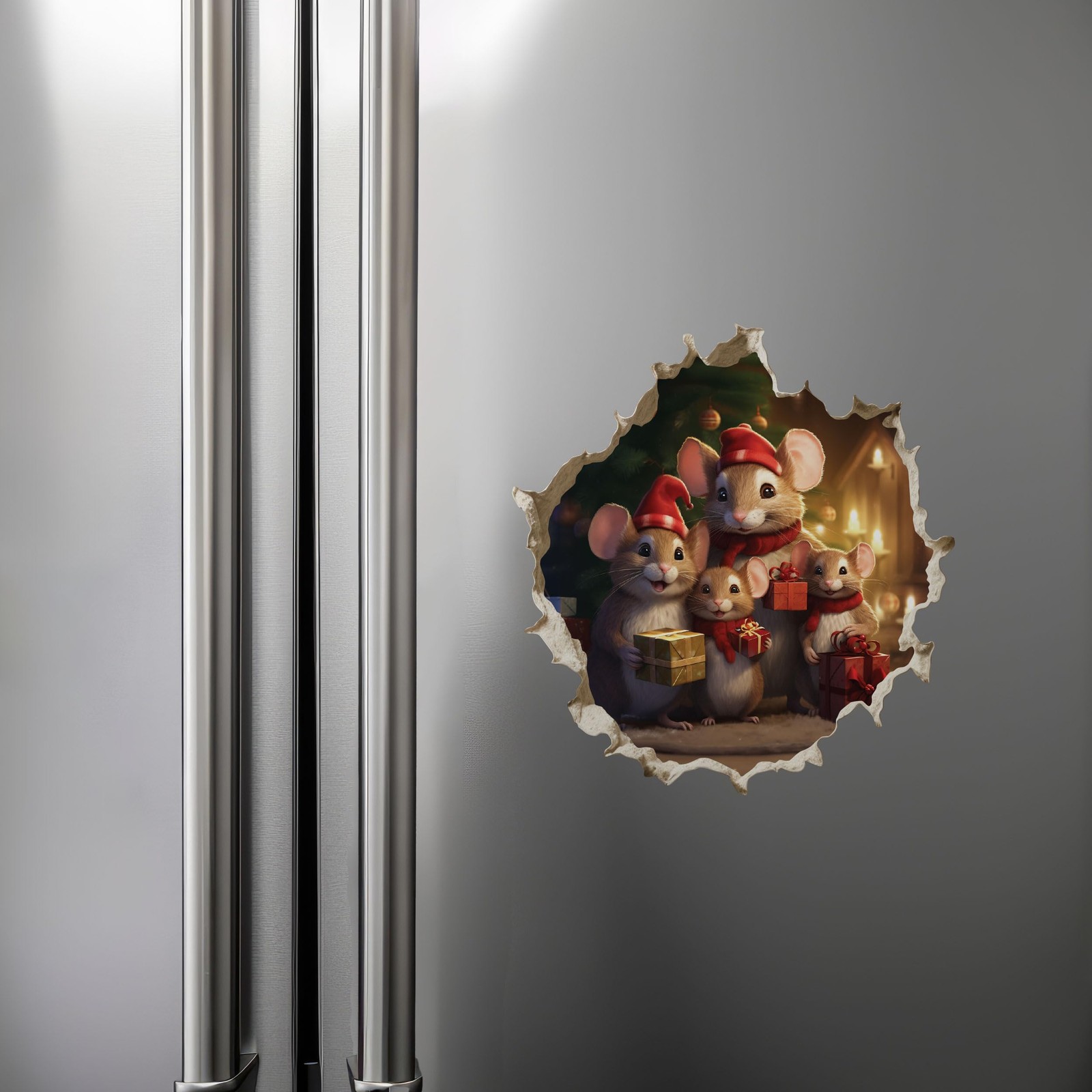 My Wonderful Walls Christmas Family Mouse Hole Decal 3D Effect 5×5 Multi