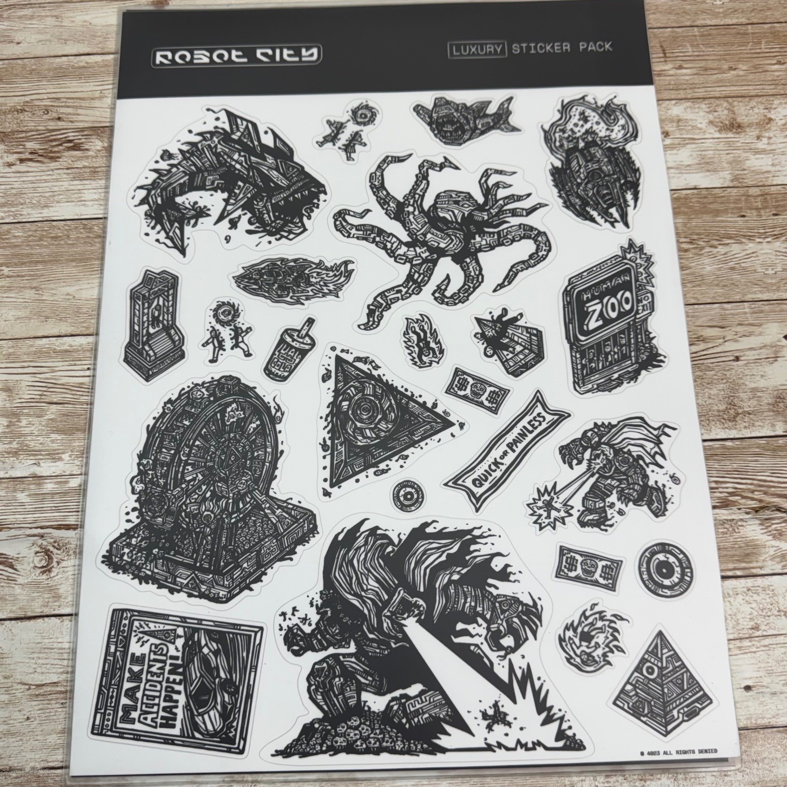 Robot City Luxury Sticker Pack Unisex OS White Black Cyberpunk Dystopian Art