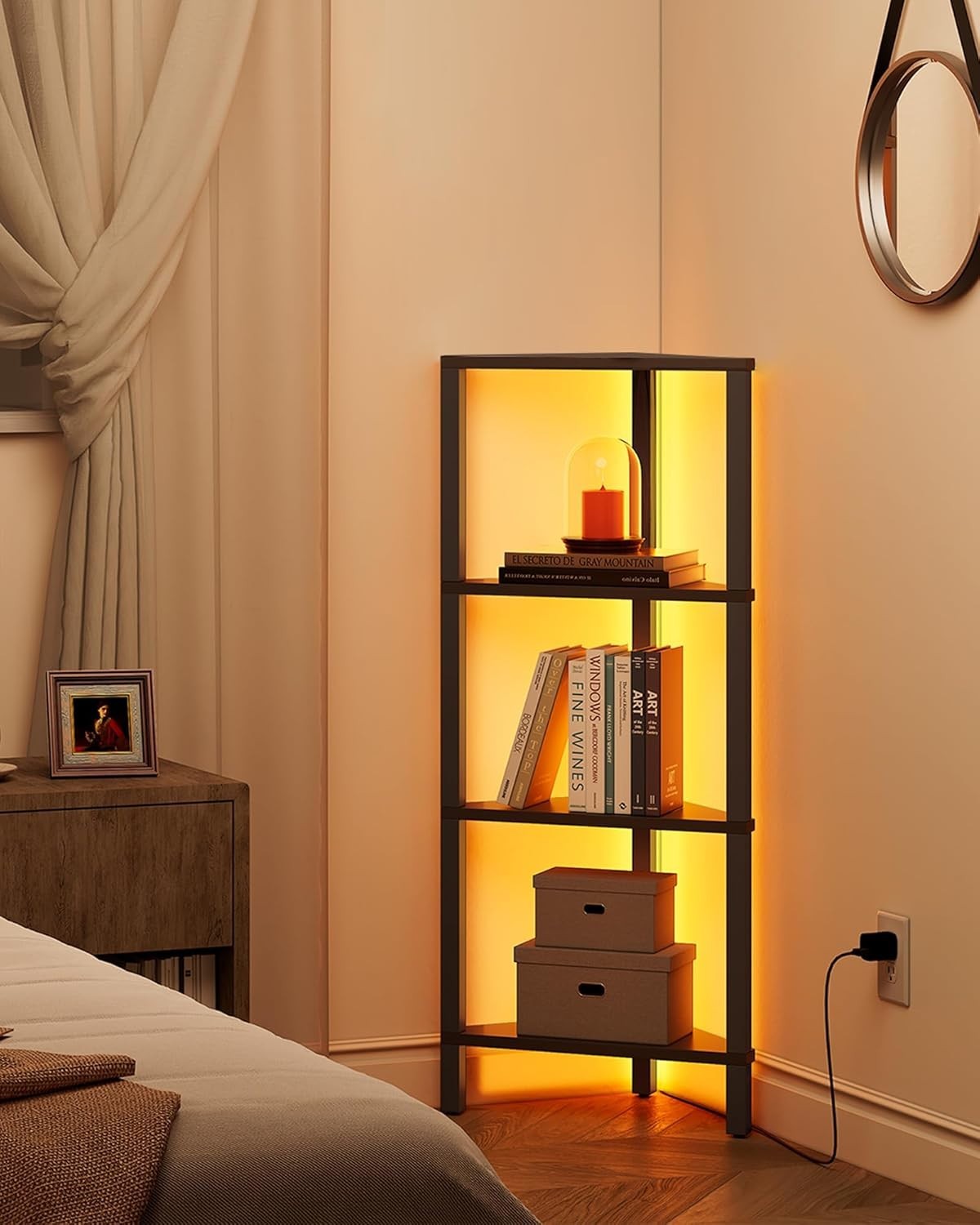 Corner Shelf, 4-Tier Corner Bookshelf for Small Space, Narrow Display Corner …