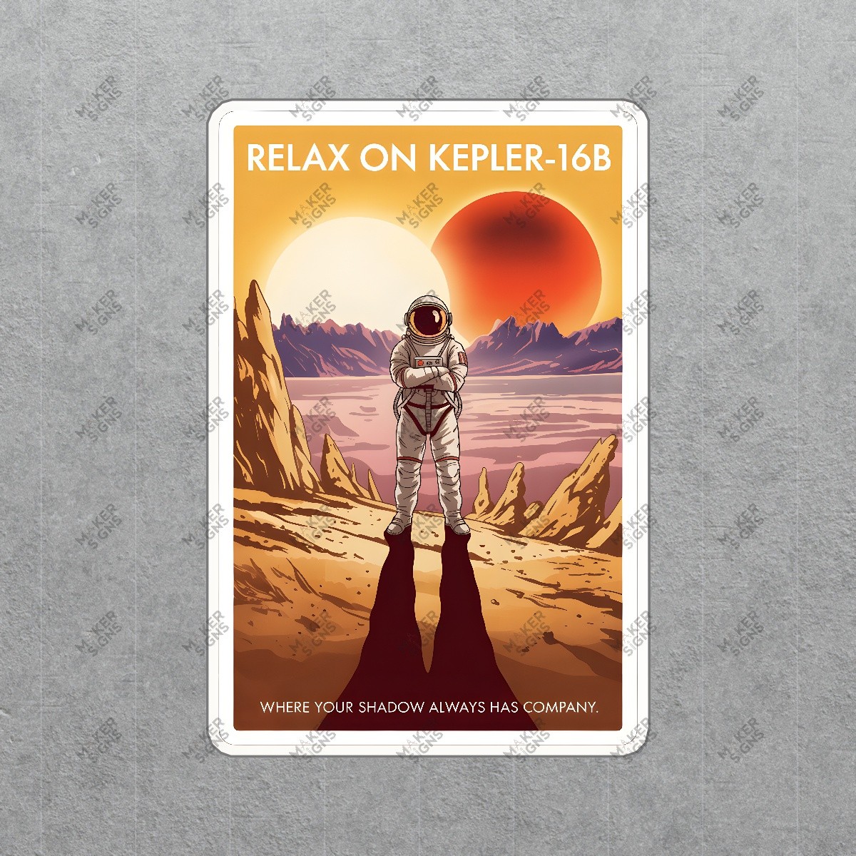 Retro Travel Poster Relax on Kepler 16b Sci Fi Art Print Astronaut #7849