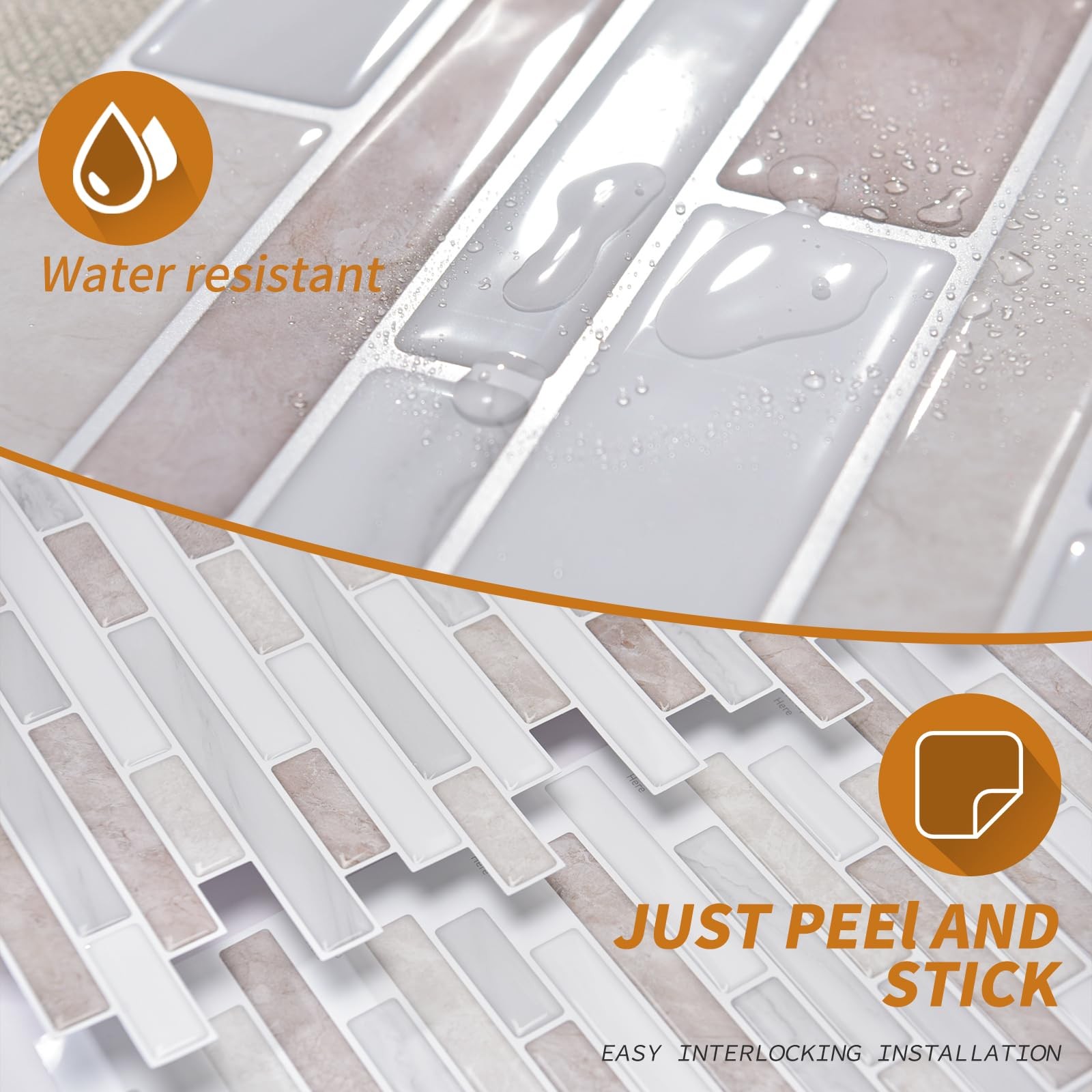 WOWSTAR 10 Sheet Marble Peel and Stick Backsplash for Kitchen,Self-Adhesive T…