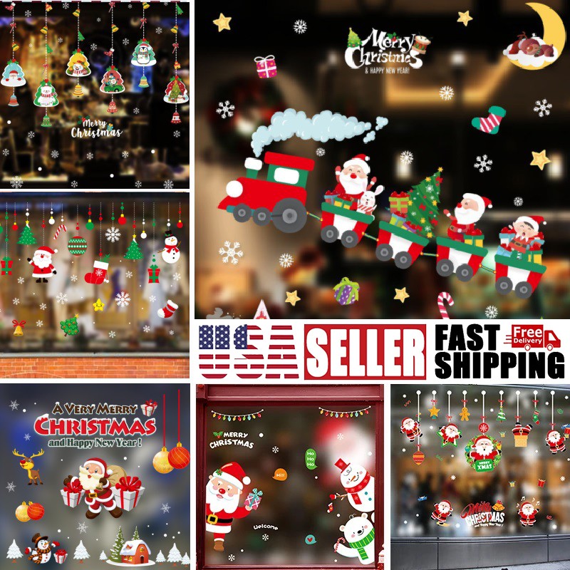 1/3x Removable Christmas Window Clings Decals Snowflake Santa Claus Showcase DIY