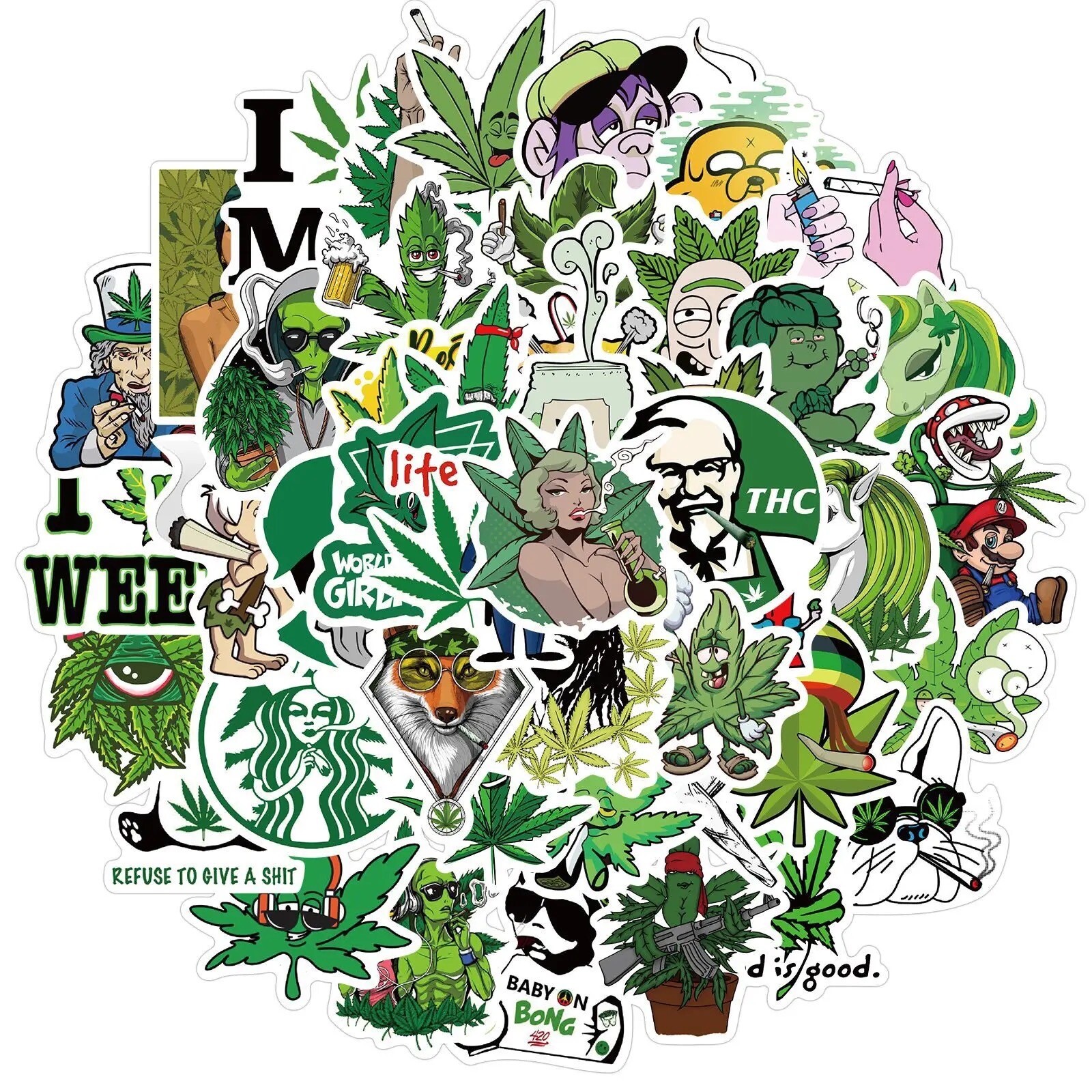 50 PCS 420 Weed Sticker Set [A] Marijuana Yeti Laptop Decals Car Free Shipping