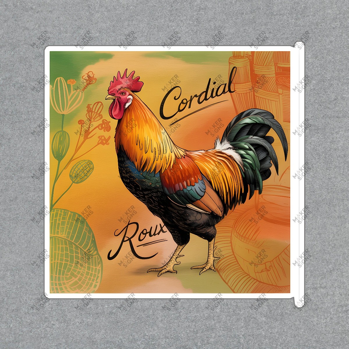 Vibrant Rooster Art Print Rustic Farmhouse Decor Cordial Roux #8190