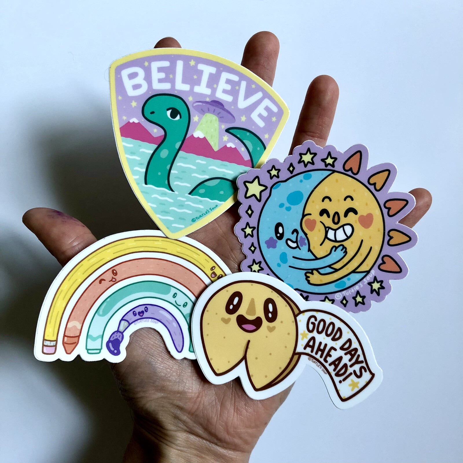 NEW! Turtle’s Soup SET OF 4 VINYL STICKERS / DECALS — 3×3” Cute Positivity Theme