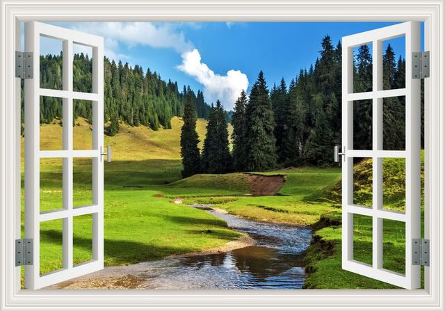 Seasonal 3D Window Removable Wall Sticker Forest View Mural Home Décor