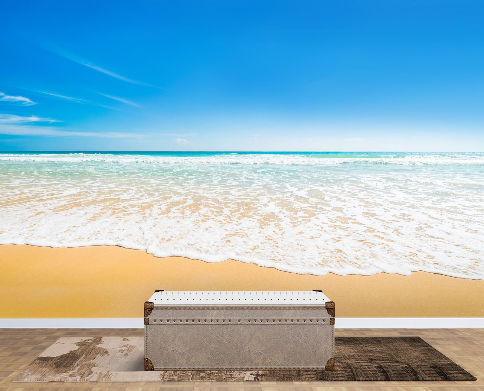 Bright Afternoon Blue Skies Ocean Beach Wave Wall Mural. #6272