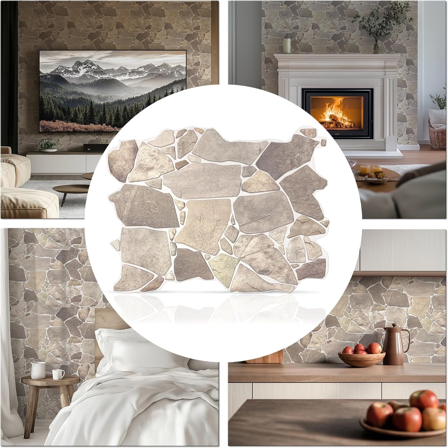 Natural Style 3D Stone Panels – Grey Beige Brown, 15 Pack