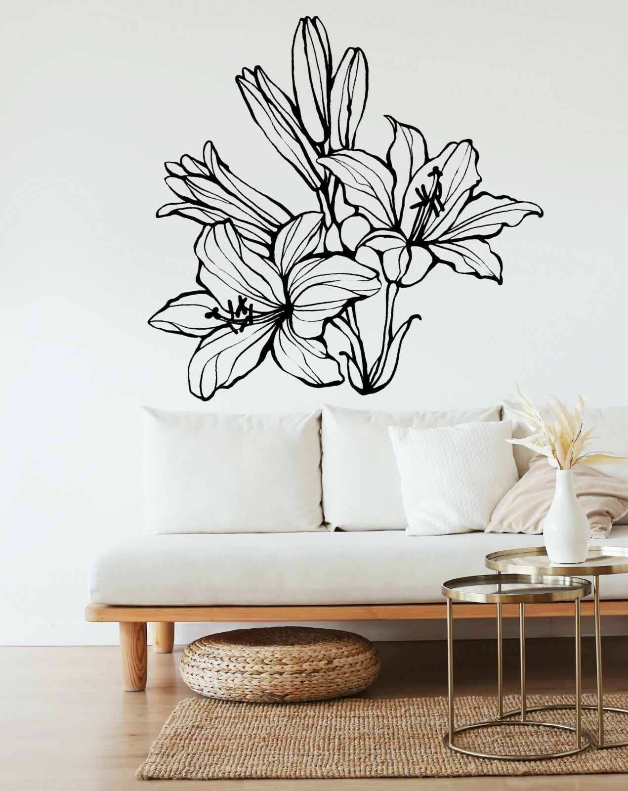 Lilies Flower Large Wall Decal Abstract Vinyl Décor Abstract Sticker Floral Gold