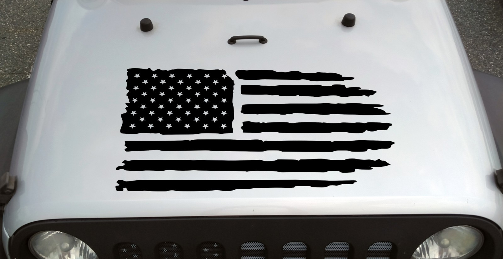 Distressed American Flag Decal – Matte Black Vinyl Sticker – Large Custom Sizes