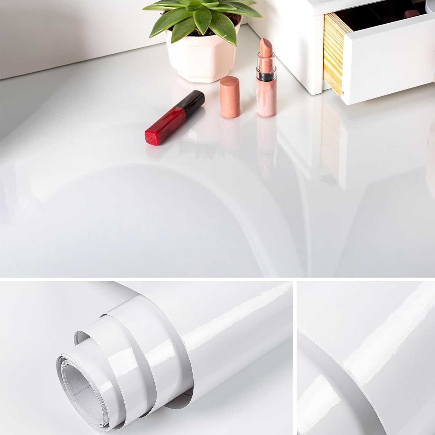 TANONE Glossy White Contact Paper for Countertops, 17.7" X 196" White Peel an…