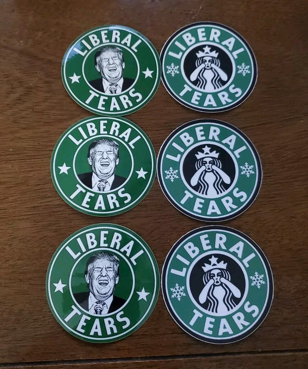 LIBERAL TEARS STICKERS 6 PACK LOT 3 inch Round DECALS Vintage Retro Star Bucks