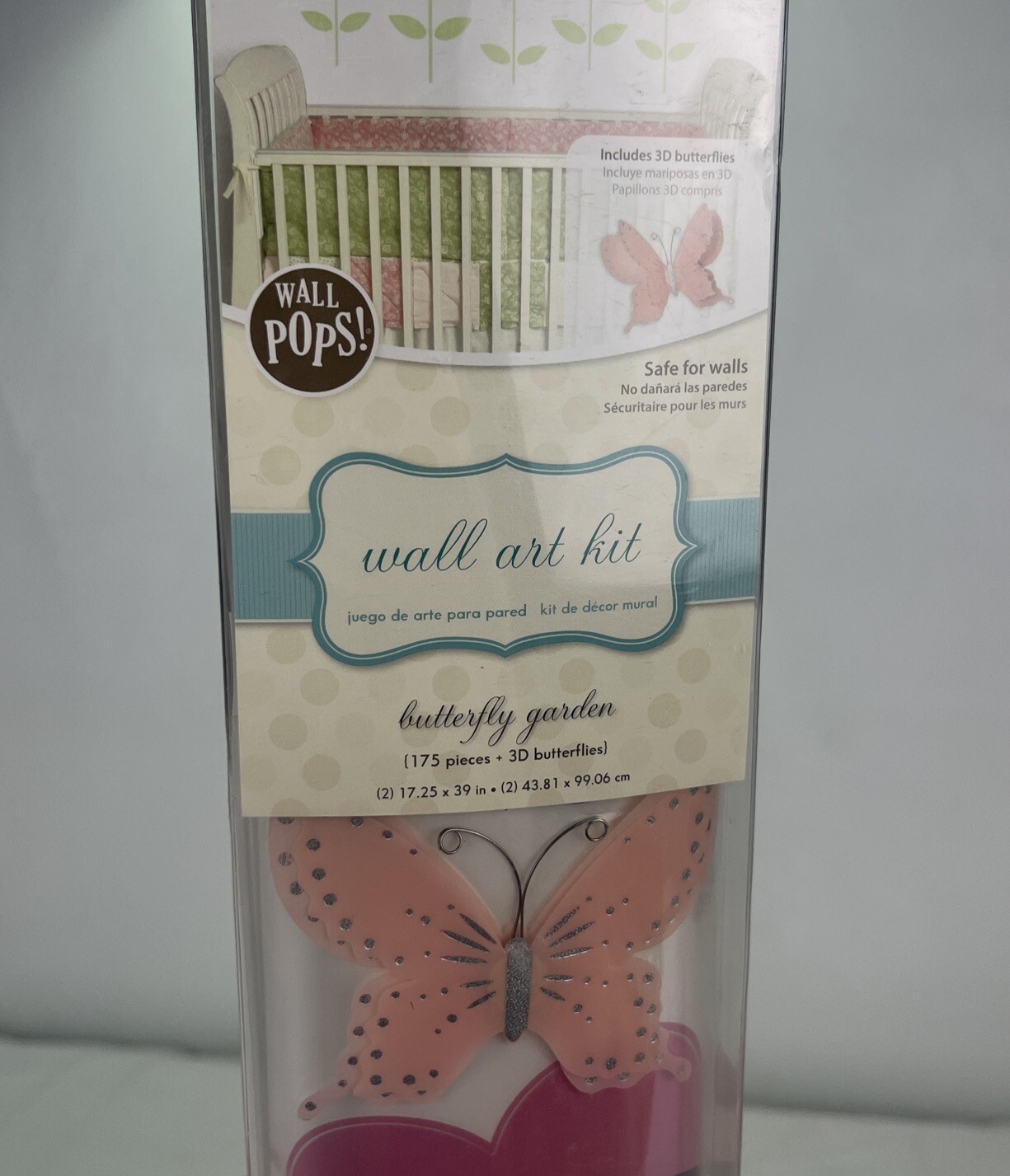 Wall Pops Sticker Art Kit Butterfly Garden 175 Pieces 3D Butterflies Baby Pink