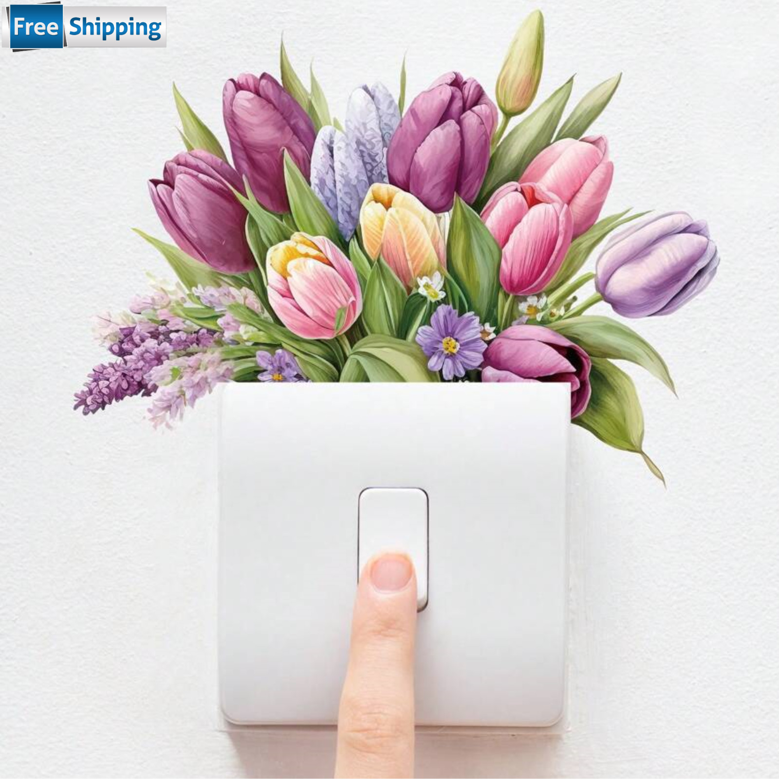 4 Pcs Wall Decals Creative Tulip Switch Removable Flower Switch Leaf Stickers